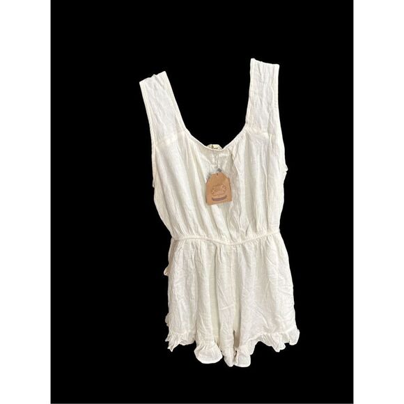NEW WITH TAGS WOMEN SIZE MEDIUM NWT KORI ROMPER FLOUNCY RUFFLE HEM Cream Small K - Picture 3 of 5